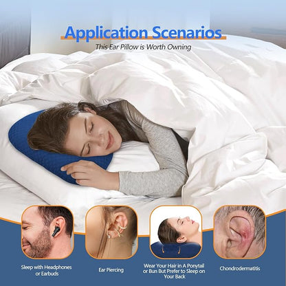 Ear Piercing Pillow for Side Sleepers, Pillow with an Ear Hole for CNH and Ear Pain Ear Inflammation Pressure Sores (Blue, 17.3"x12.6"x2")