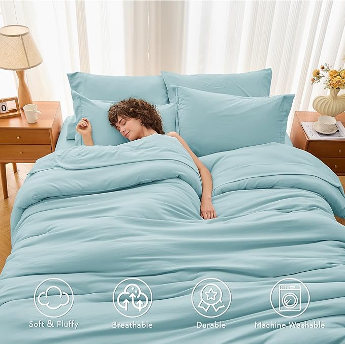 MUXHOMO 5 Pieces Twin XL Comforter Set, Soft Bed in a Bag Twin XL Size, All Season Bedding Set with Comforter, Flat Sheet, Fitted Sheet, Pillowcases & Shams, Lake Blue