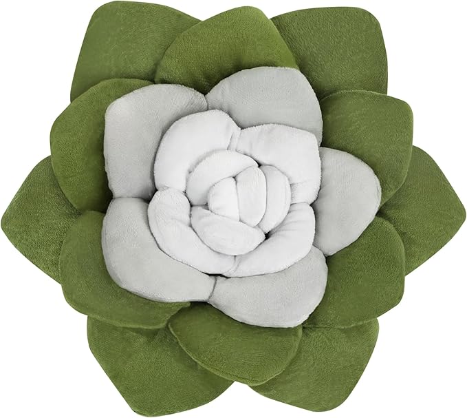 Flower Throw Pillow - 13.8" Plant Shaped Cushion, Soft Plush Decorative Pillow for Bedroom & Living Room, Unique Green Design, Home Decor Accen