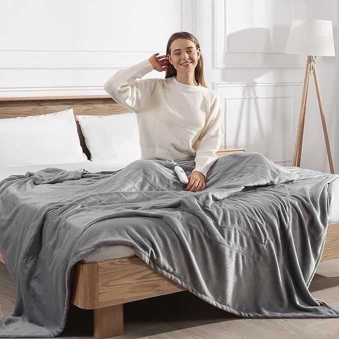 Heated Blanket King Size Electric Blanket 100''X90'', Fast Heating Blanket Ultra Soft Warming Blankets for Adults with 5 Heat Levels & 10 Hrs Timer, Machine Washable Queen Heated Blanket(Subtle Gray)