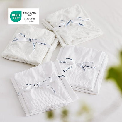 Bedsure Bed in a Bag Twin - 5 Pieces Plaid Seersucker Bedding Comforter Sets, Soft Lightweight White Boho Bed Set with Comforters Twin Size, Sheets, Pillowcase & Sham