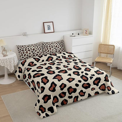 Feelyou Leapord Comforter Set Full Size Leopard Print Comforter for Boys Girls Teens Cheetah Print Bedding Set Morden Duvet Set Room Decor Pale Brown Quilt Set