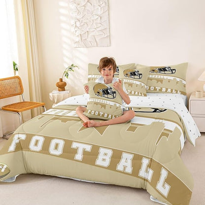 Erosebridal Football 7 Pcs Comforter Set King Football Fans Bedding for Men Football City Sheet Set Bed in A Bag Yellow Rugby Competition Room Decor Sports Ball Game Quilt
