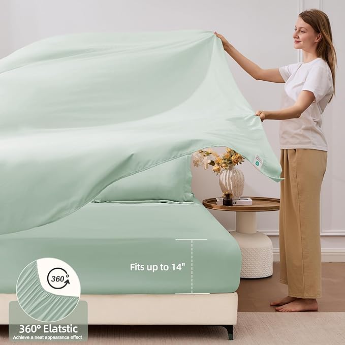 FUANNA 7 Pieces Queen Comforter Set, All Season Bed in a Bag Queen Size, Luxury Soft Bedding Sets with Comforter, Flat Sheet, Fitted Sheet, Pillowcases & Pillow Shams, Sage Green