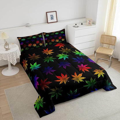 Erosebridal Rainbow Leaf Bedding King, Leaves Comforter Set for Women Girls Men,Nature Botanical Plants Down Comforter,Neon Tie Dye Hippie Bedding Comforter Sets