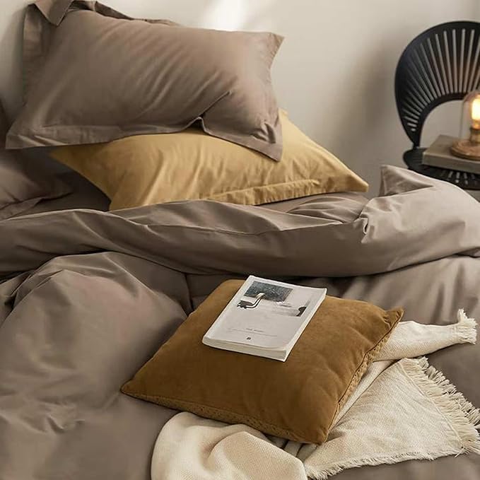 Nanko Queen Size Comforter Set Brown, All Season Soft Down Alternative Duvet Insert, Microfiber Filling Bed Sets, Modern Farmhouse Bedding Sets in a Bag for Women Men 90 x 90 inch 3 PCS Dark Coffee