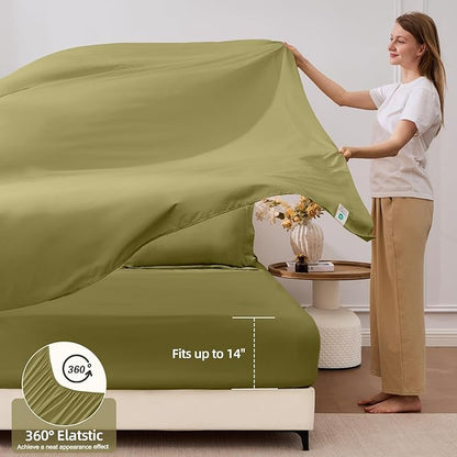 FUANNA 7 Pieces Full Size Comforter Sets, All Season Bedding Sets Full Size, Luxury Soft Bed in a Bag with Comforter, Flat Sheet, Fitted Sheet, Pillowcases & Pillow Shams, Olive Green