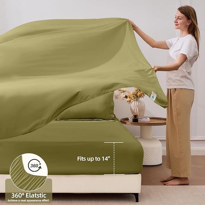 FUANNA 7 Pieces King Size Comforter Set, All Season Bed in a Bag King Size, Luxury Soft Bedding Sets with Comforter, Flat Sheet, Fitted Sheet, Pillowcases & Pillow Shams, Olive Green