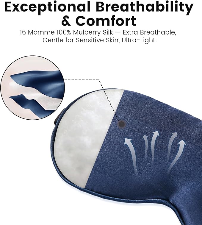 Formé & Found Silk Sleep Mask for Men & Women, 100% 6A Mulberry Silk, 16 Momme Ultra-Soft Eye Mask for Sleeping, Blackout Sleeping Eye Mask for Dry Eyes, Super Light Sleep Mask(Navy Blue)