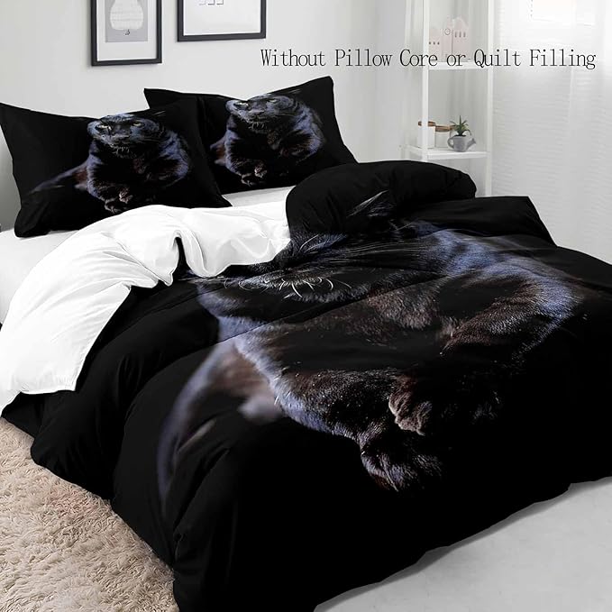 VIVIHOME 3PCS Black Panther Bedding Set, Duvet Cover Queen, African Safari Wild Animal Cheetah Leopard Bedding, Quilt Comforter Cover, Apartment Decor, Modern Bedroom Decor for Men, 2 Pillowcases