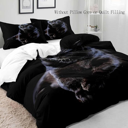 VIVIHOME 3PCS Black Panther Bedding Set, Duvet Cover Queen, African Safari Wild Animal Cheetah Leopard Bedding, Quilt Comforter Cover, Apartment Decor, Modern Bedroom Decor for Men, 2 Pillowcases