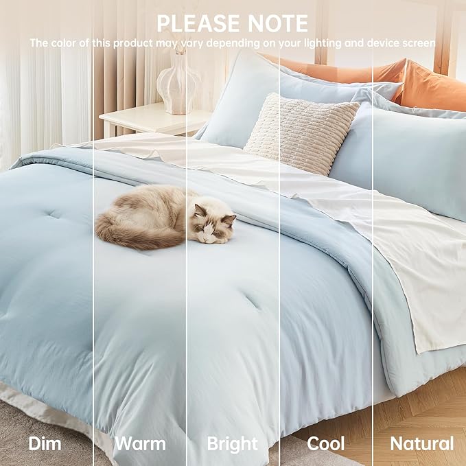 MUXHOMO Queen Comforter Set, All Season Ultra Soft Down Alternative Bedding - 3 Piece Lightweight Bed Set Includes 1 Comforter (90"x90") and 2 Pillow Shams (20"x26"), Lake Blue