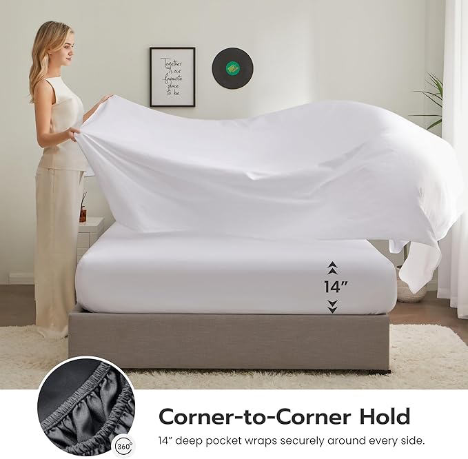 Joiedomi California King Comforter Set with Sheets White, 7 Pieces Bedding Set with 1 Down Alternative Comforter, 1 Flat Sheet, 1 Fitted Sheet, 2 Pillowcases and 2 Pillow Shams, Bed in a Bag