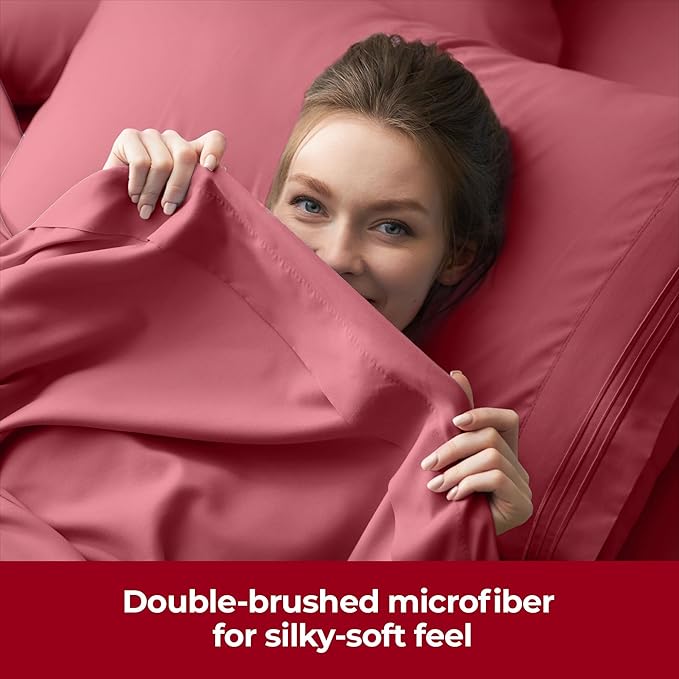 Mellanni Extra Deep Queen Sheets - 4 PC Iconic Collection Bedding - Hotel Luxury, Ultra Soft, Cooling Bed Sheets - Wrinkle, Fade, Stain Resistant (Queen, Brick Red)
