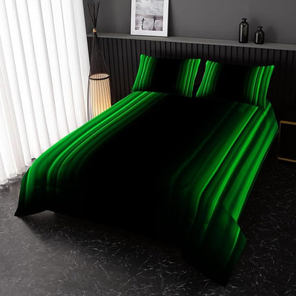 Green and Black Bedding Set Queen Size Abstract Ombre Comforter Set for Teen Boys, Mordern Bedding Set 3 Piece in A Bag,Dark Quilt Set Mordern Art Decor Lightweight All Seasons with Pillowcases
