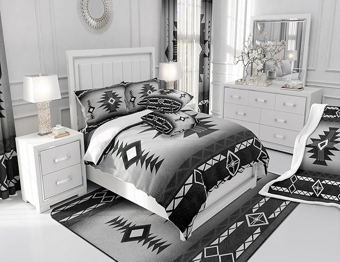 Southwest Comforter Set Twin Size,Southwestern Aztec Quilt Set 2Pcs Vintage Tribal Geometric Pattern Bedding Set for Kids Teens Boys Adult Room Decor,White Grey Duvet Insert,1 Pillowcase