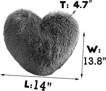 MorroMorn Fluffy Heart Throw Pillows, Shaggy Decorative Pillow for Sofa Couch Bed, Cute Room Decor Decorations for Women Girls Kids (Gray)