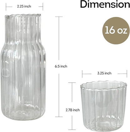 Lily's Home Vintage Style Bedside Night Water Carafe with Tumbler Glass, Use in Bedroom Bathroom, or Kitchen, Use Cup as Lid, Convenient and Stylish for Night Table, 16 Ounces