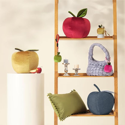 Ashler Apple Shaped Throw Pillow, Luxury Velvet Throw Pillow, Cute Apple-Shaped Cushion, Fun Home Decor for Sofa, Chair, Bedroom, Gold, 11x9.5IN