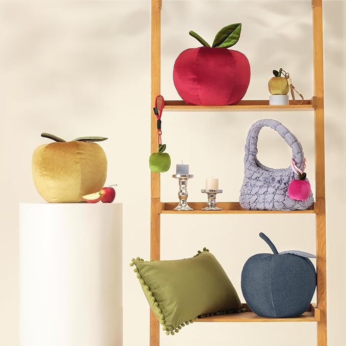 Ashler Apple Shaped Throw Pillow, Unique Denim Blue Throw Pillow, Cute Apple-Shaped Cushion, Fun Home Decor for Sofa, Chair, Bedroom, Jeans Blue, 11x9.5IN