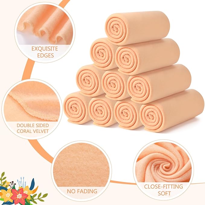 Buryeah 10 Pcs Fleece Blanket Bulk Soft Warm Blankets Cozy Fleece Lightweight Throw Blankets Plush Pet Throw Blanket for Home Bed Sofa Office Wedding Gifts Travel(50" X 60",Light Orange)