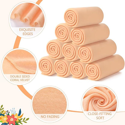 Buryeah 10 Pcs Fleece Blanket Bulk Soft Warm Blankets Cozy Fleece Lightweight Throw Blankets Plush Pet Throw Blanket for Home Bed Sofa Office Wedding Gifts Travel(50" X 60",Light Orange)