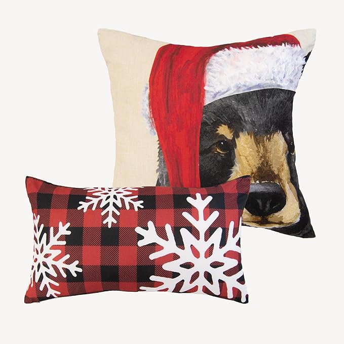 Donna Sharp 2-Piece Winter Cottage Holiday Themed Decorative Throw Pillow Set - Pillows for Couch, Sofa, Beds, and Chairs - Includes 18" x 18" Square & 12" x 22" Rectangular Pillows