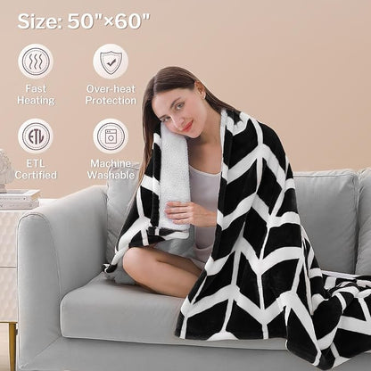 VENTIMI Electric Blanket Heated Throw, 50" x 60" Heated Blanket with 5 Heat Levels & 3 Hours Auto Off, Fast Heating Blankets with ETL & FCC Certification, Black