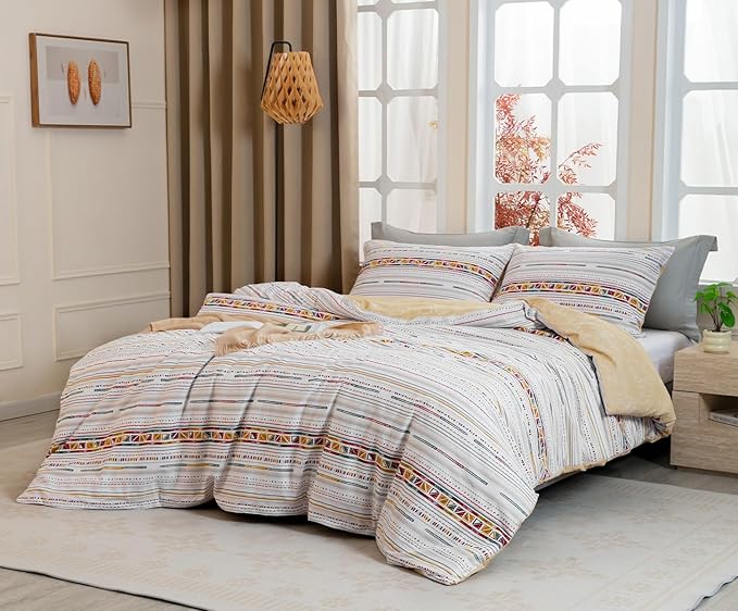SLEEPBELLA Comforter King Size, 600 Thread Count Cotton Yellow Boho Pattern Light Yellow Reversible Comforter Set,Down Alternative Bedding Set 3Pcs(King, Yellow Boho)
