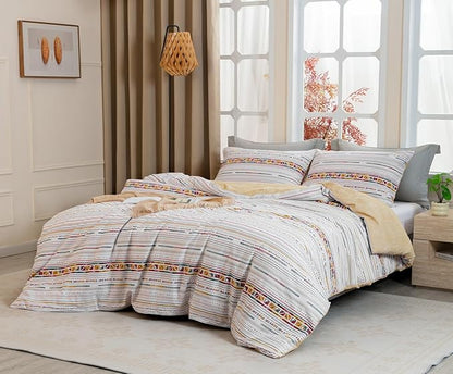 SLEEPBELLA Comforter King Size, 600 Thread Count Cotton Yellow Boho Pattern Light Yellow Reversible Comforter Set,Down Alternative Bedding Set 3Pcs(King, Yellow Boho)
