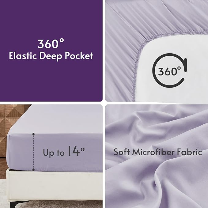 MUXHOMO 7 Pieces Oversized Queen Comforter Set, Reversible Bed in a Bag Oversized Queen Size, All Season Bedding Set with Comforter, Flat Sheet, Fitted Sheet, Pillowcases & Shams, Purple & Lavender