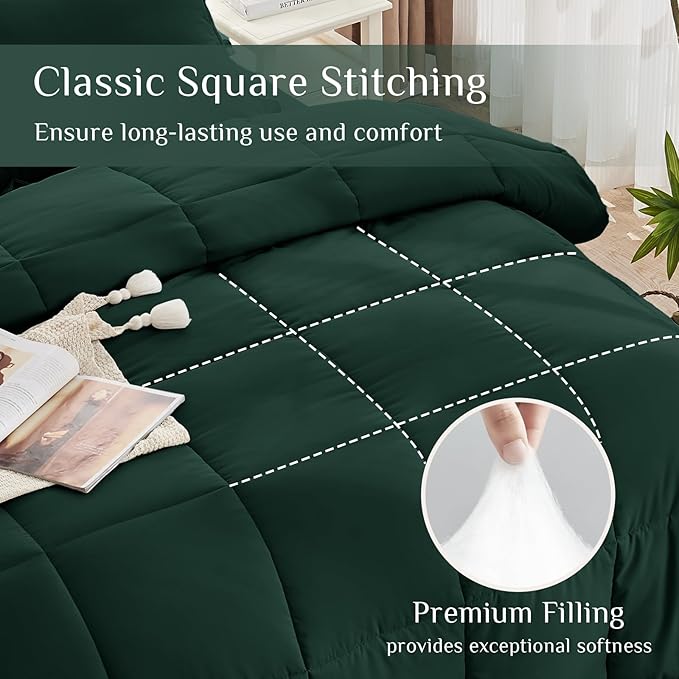 JOLLYVOGUE Full Comforter Set, Ultra-Soft Bed in a Bag Full Size 7 Pieces, Oeko-TEX Certified Bedding Set with Down Alternative Comforter, Sheets, Pillowcases & Shams, Emerald Green