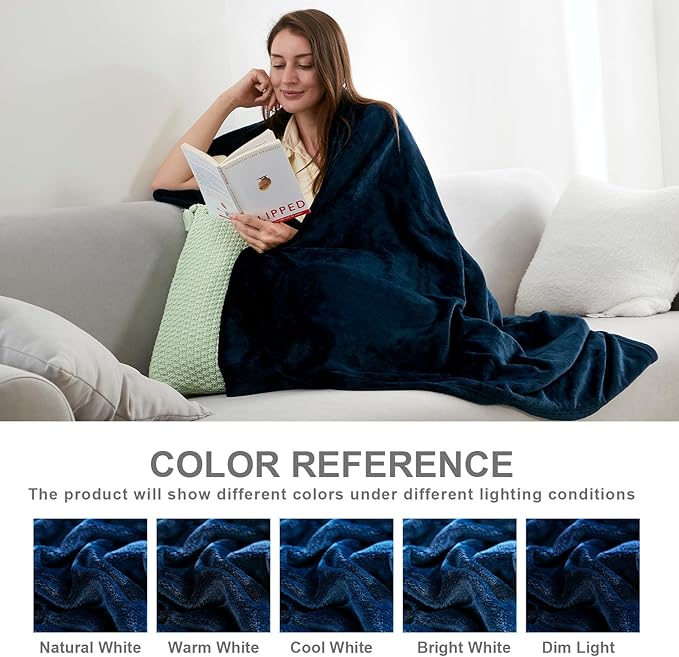 Hansleep Fleece Navy Blue Full Blanket, Super Soft Flannel Fuzzy Plush Cozy Blanket for All Seasons, Navy Blue, Full 84x90 Inches