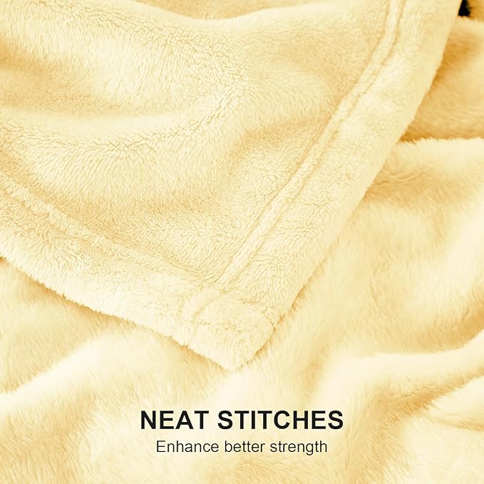 Hansleep Fleece Cream Yellow Twin Blanket, Super Soft Flannel Fuzzy Plush Cozy Blanket for All Seasons, Cream Yellow, Twin 60x80 Inches