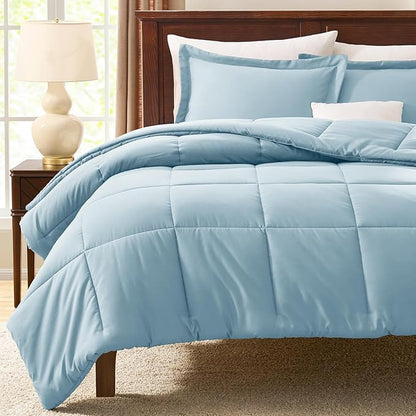 CozyLux Full Size Comforter Sets - Light Blue Comforter Full Size, 3 Pieces Box Stitched Bed Set for All Seasons, Soft Lightweight Bedding Sets with 1 Down Alternative Comforter and 2 Pillow Shams