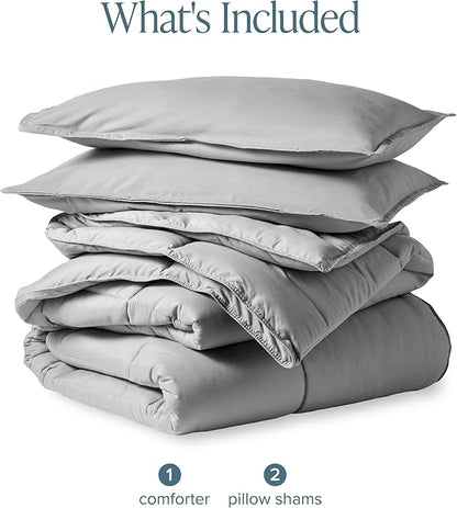 Bare Home Comforter Set - Queen Size - Ultra-Soft - Goose Down Alternative - Premium 1800 Series - All Season Warmth (Queen, Light Grey)