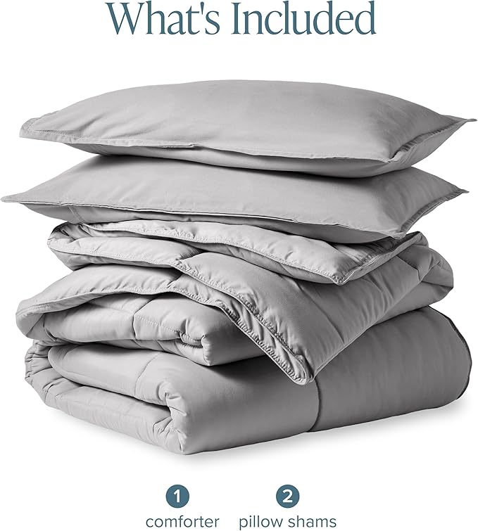 Bare Home Comforter Set - King/California King Size - Ultra-Soft - Goose Down Alternative - Premium 1800 Series - All Season Warmth (King/Cal King, Light Grey)