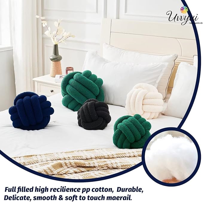 Uvvyui Knot Pillow Ball, Soft Home Decorative Pillows, Round Throw Pillow, Handmade Knotted Plush Pillow, Round Boucle Pillow Cushion (8.6 Inches Navy)