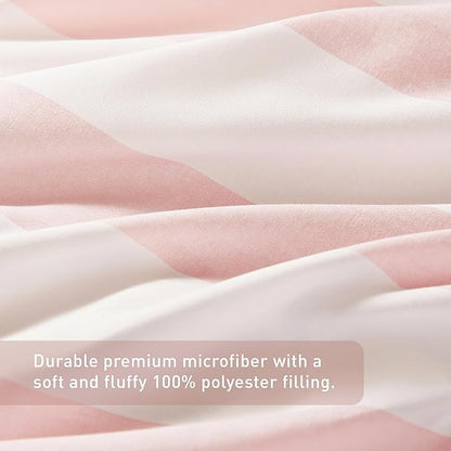 Reversible Striped King Comforter Set, Soft Microfiber Bedding Set with Double-Sided Stripes Design, Warm & Cozy for All-Seasons, 3-Piece Comforter and Shams Set King Size, Blush