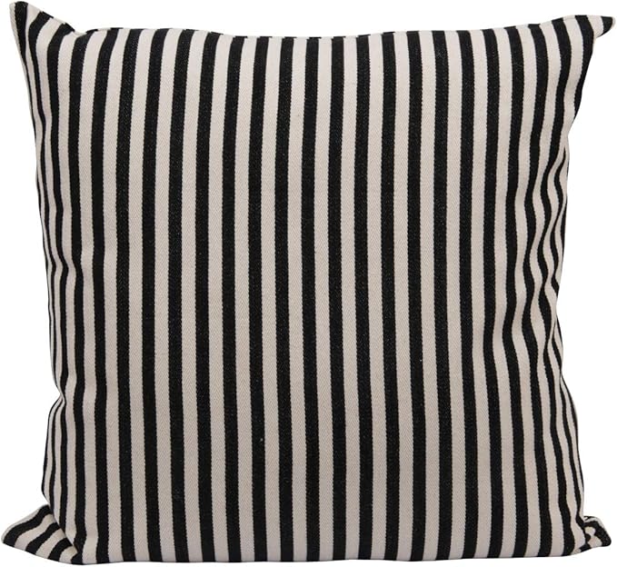 Creative Co-Op Woven Cotton Striped Pillow, Black and Cream