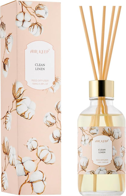 Airkeep Reed Diffuser Oil Set with Reed Sticks, Clean Linen Aromatherapy Oil Scent Diffuser for Home Office Bathroom Decoration Perfume and Gifts 3.38 oz/100ml