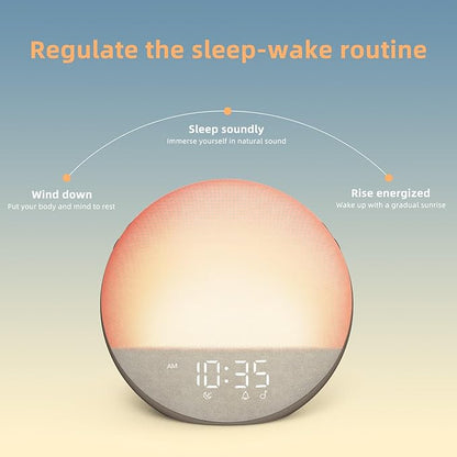 Sunrise Alarm Clock White Noise Machine: Natural Wake Up Light - Dimmable Clock with Bluetooth Speaker for Bedroom - 25 Sleep Sounds for Baby Adults Kids Cocoa