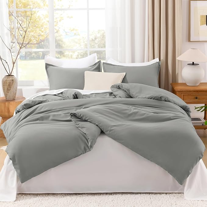 Litanika Comforters Grey Twin/Twin XL Size, 2 Pieces Lightweight Solid Bedding Set & Collections, All Season Fluffy Bed Set (66x90In Comforter & 1 Pillowcase)