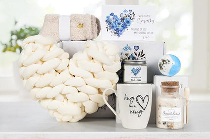 Sympathy Gift Baskets, Condolences Gifts for Bereavement Grief - Sorry for Your Loss of Loved One/Mom/Dad/Husband, Thinking of You Box, Grieving Care Package for Women Men Friends(Ivory Pillow)
