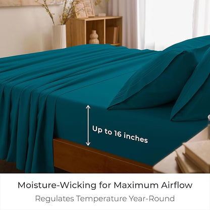 Mellanni Full Sheets Set - 4 PC Iconic Collection Bedding - Hotel Luxury, Extra Soft, Cooling Bed Sheets - Wrinkle, Fade, Stain Resistant (Full, Teal)