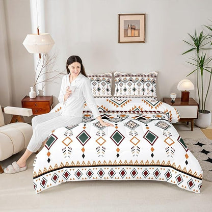 Erosebridal Rustic Western Comforter Set Twin Size, Bohemian Aztec Southwestern Bedding Set for Kids Boys Teens Adult Bedroom, Vintage American Native Duvet Insert Indian Exotic Geometric Quilt