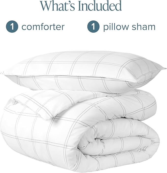 Bare Home Comforter Set - Twin/Twin Extra Long - Ultra-Soft - Goose Down Alternative - Premium 1800 Series - All Season Warmth Comforter (Twin/Twin XL, Modern Plaid - White/Grey)