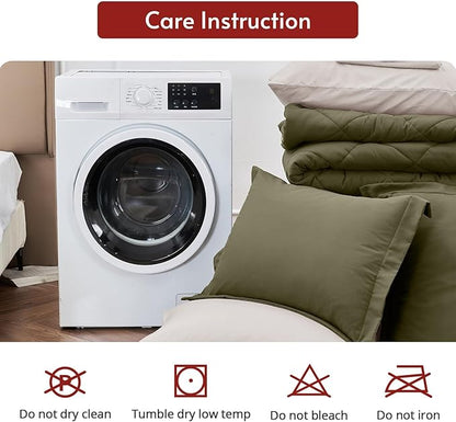 MUXHOMO 7 Pieces California King Comforter Set, Reversible Bed in a Bag Cal King Size, All Season Bedding Set with Comforter, Flat Sheet, Fitted Sheet, Pillowcases & Shams, Olive Green & Beige