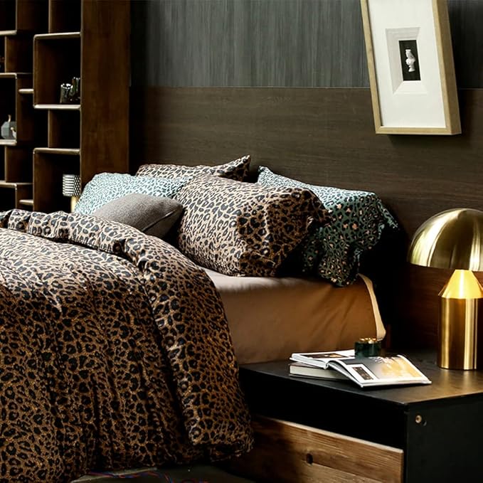 mixinni Leopard Comforter Set Twin XL-3 Pieces Animal Cheetah Print Comforter Sexy Soft Microfiber Brown/Black Floral Print Bedding Set with 2 Pillowcases for All Season-Twin XL Size