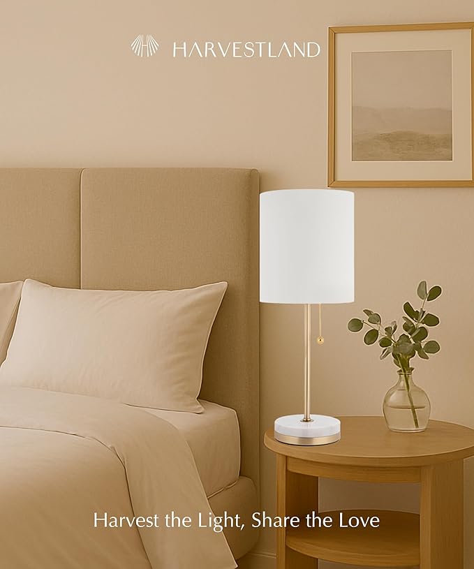 HarvestLand Pure 21” Table Lamp for Living Room and Bedroom – Farmhouse End Table Lamp for Nightstand or Sofa Side – Bedside lamp, Decorative lamp, Living Room Lamps for end Table